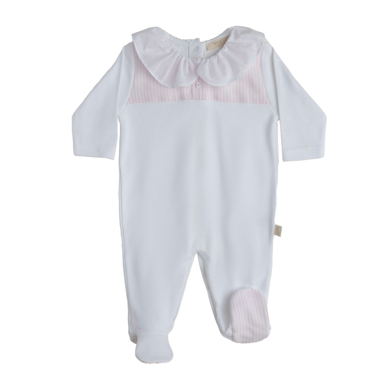 Baby gi white & pink frilled stripe babygrow