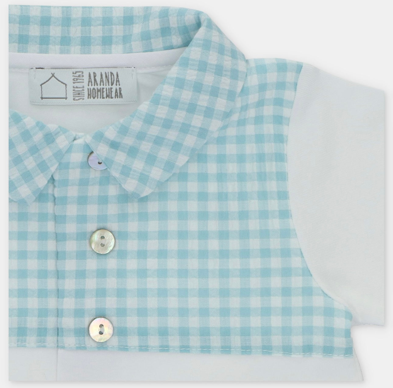 Martin Aranda boys aqua gingham & white babygrow