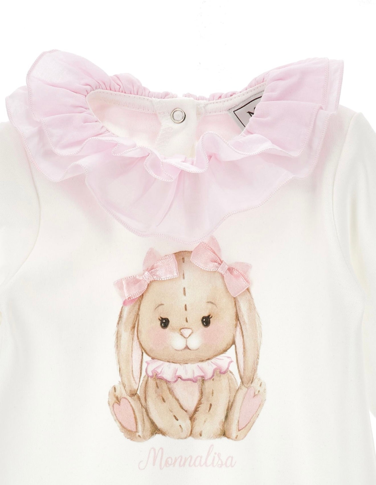 PRE ORDER - monnalisa white & pink bunny frilled babygrow