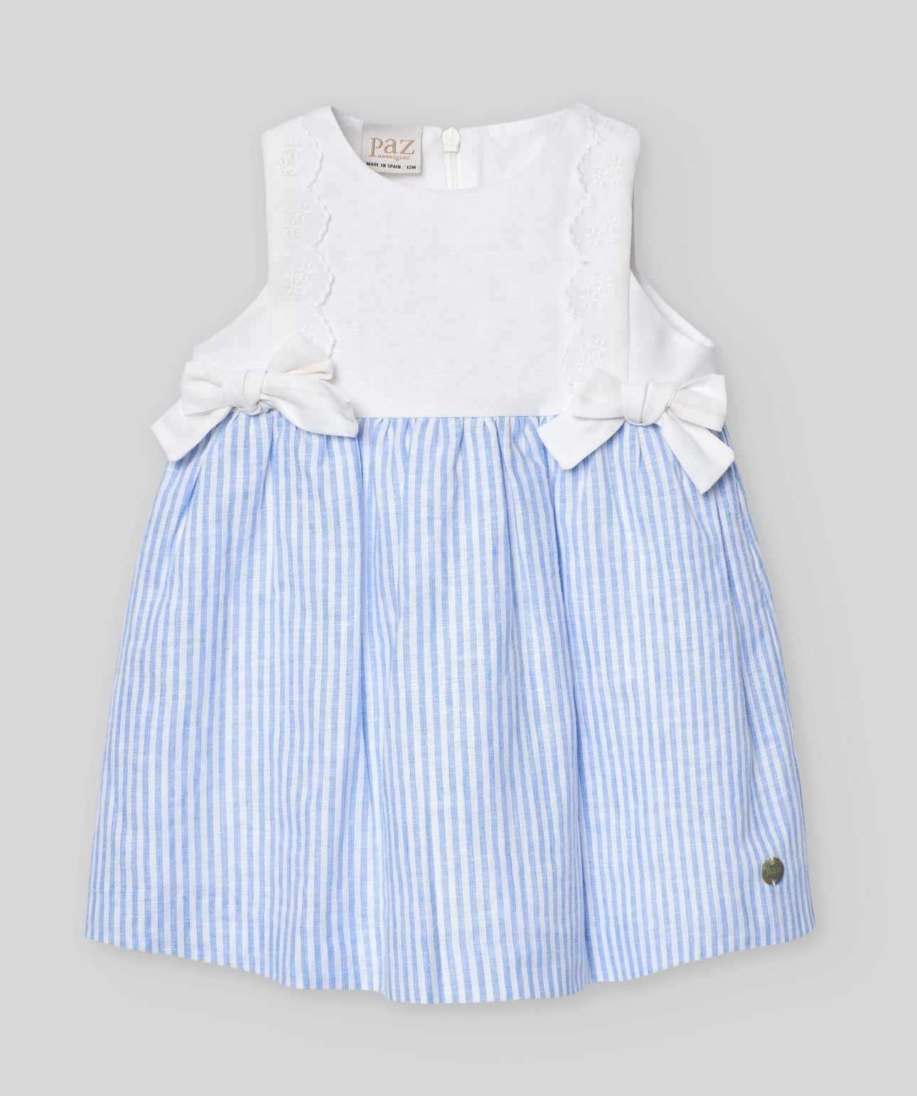 Paz Rodriguez white & blue striped bow dress