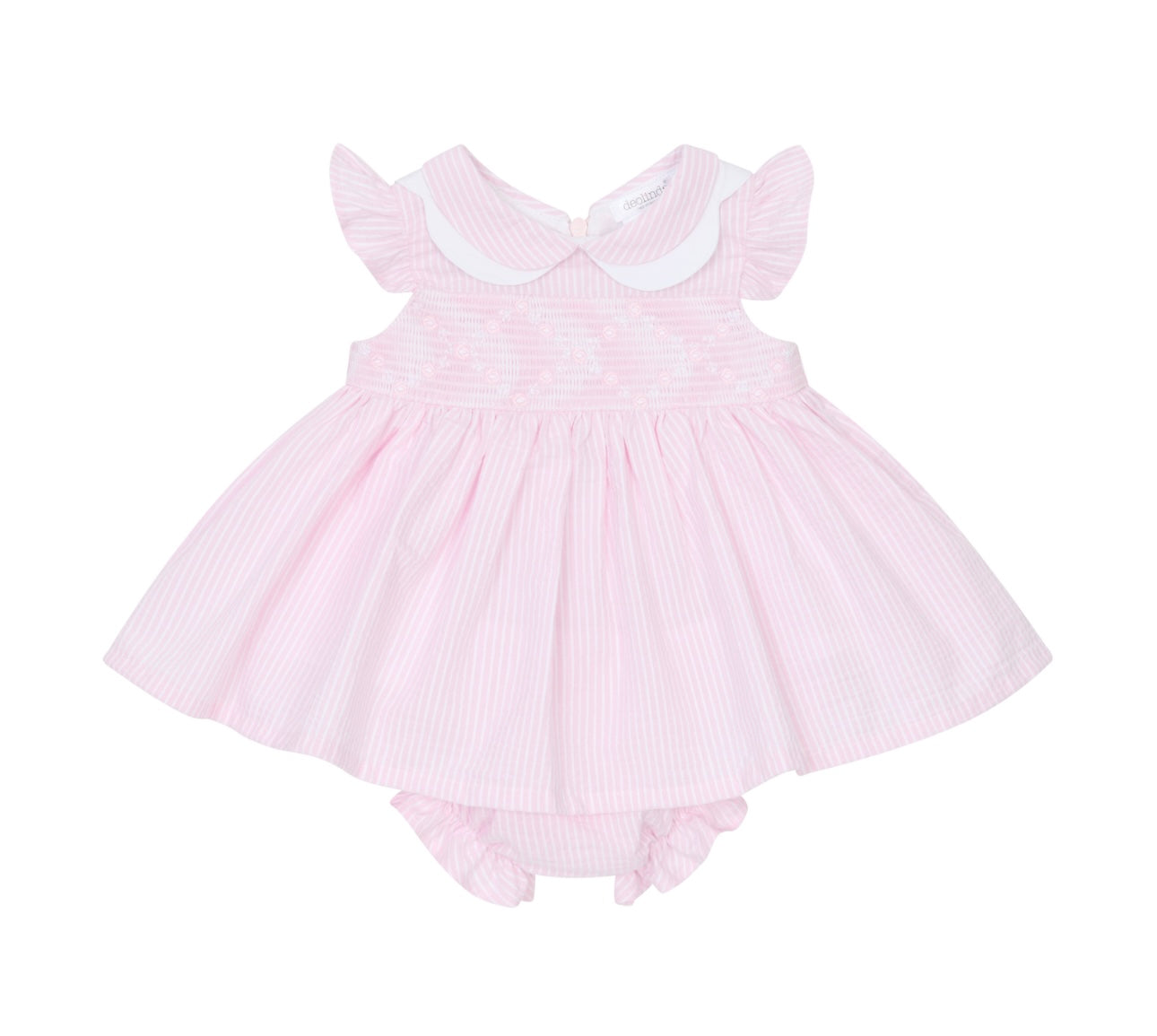 Deolinda pink & white stripe smocked dress set