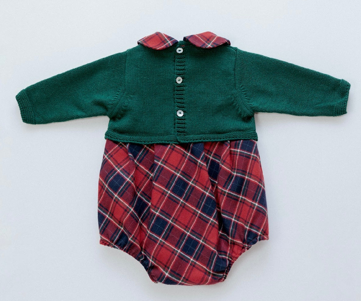 Rigola green & red tartan half knit romper