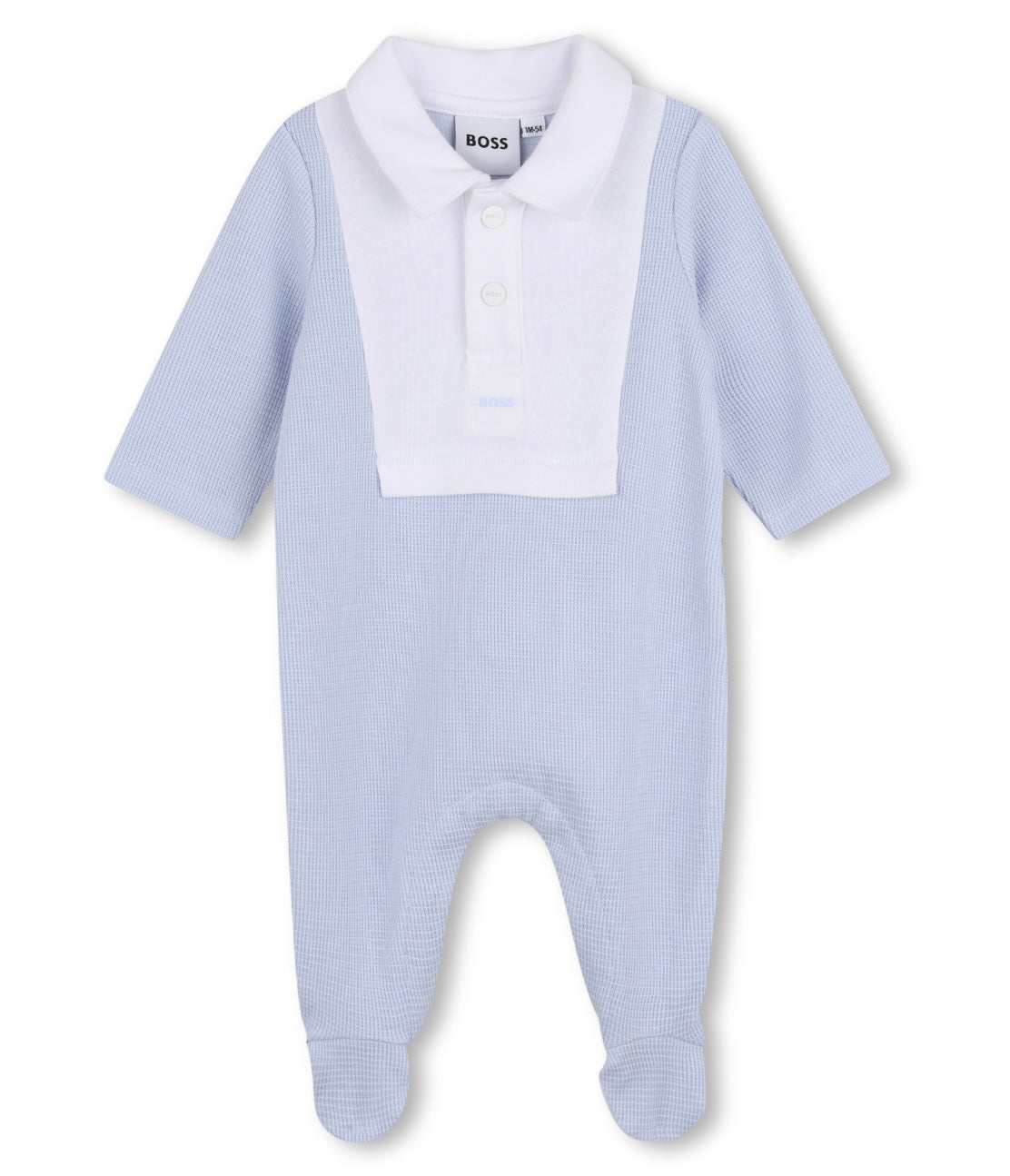 Boss pale blue & white collared babygrow