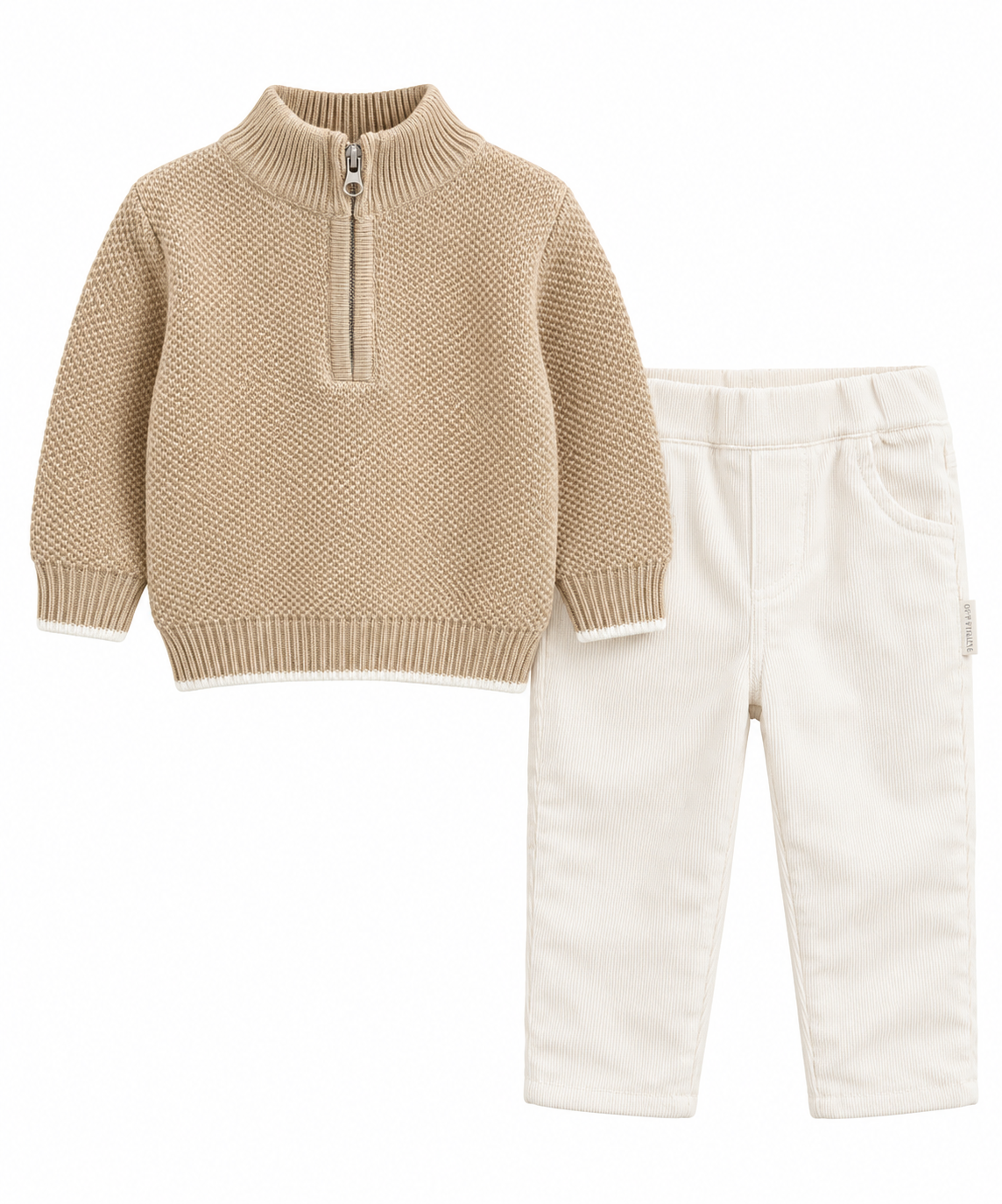Pastels & co beige knitted quarter zip and cord set