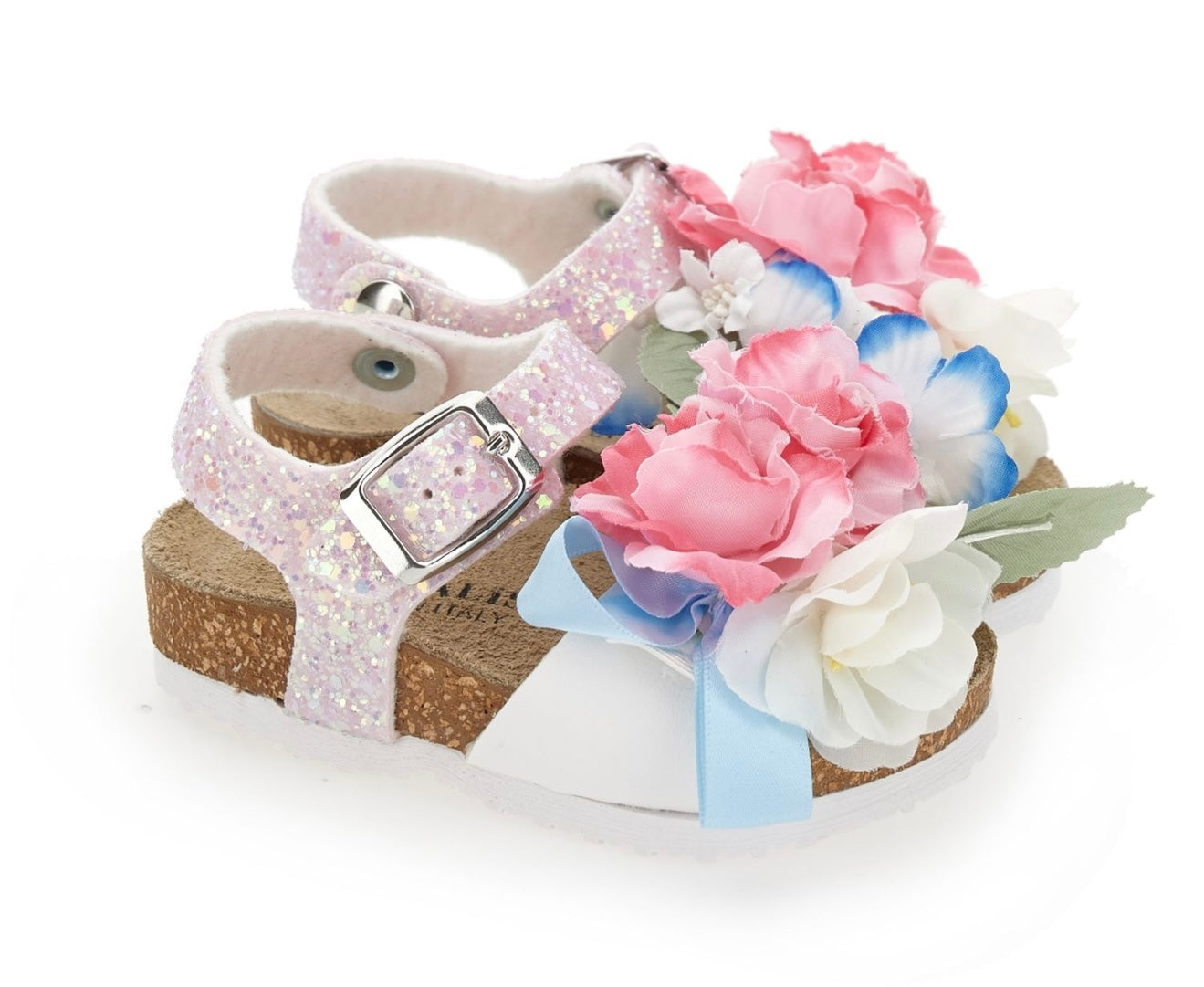 PRE ORDER - monnalisa pink & blue floral sandals