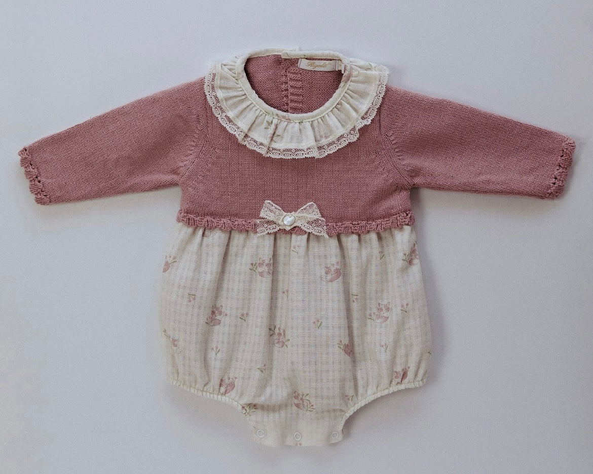 Rigola dusky pink half knit foxes romper