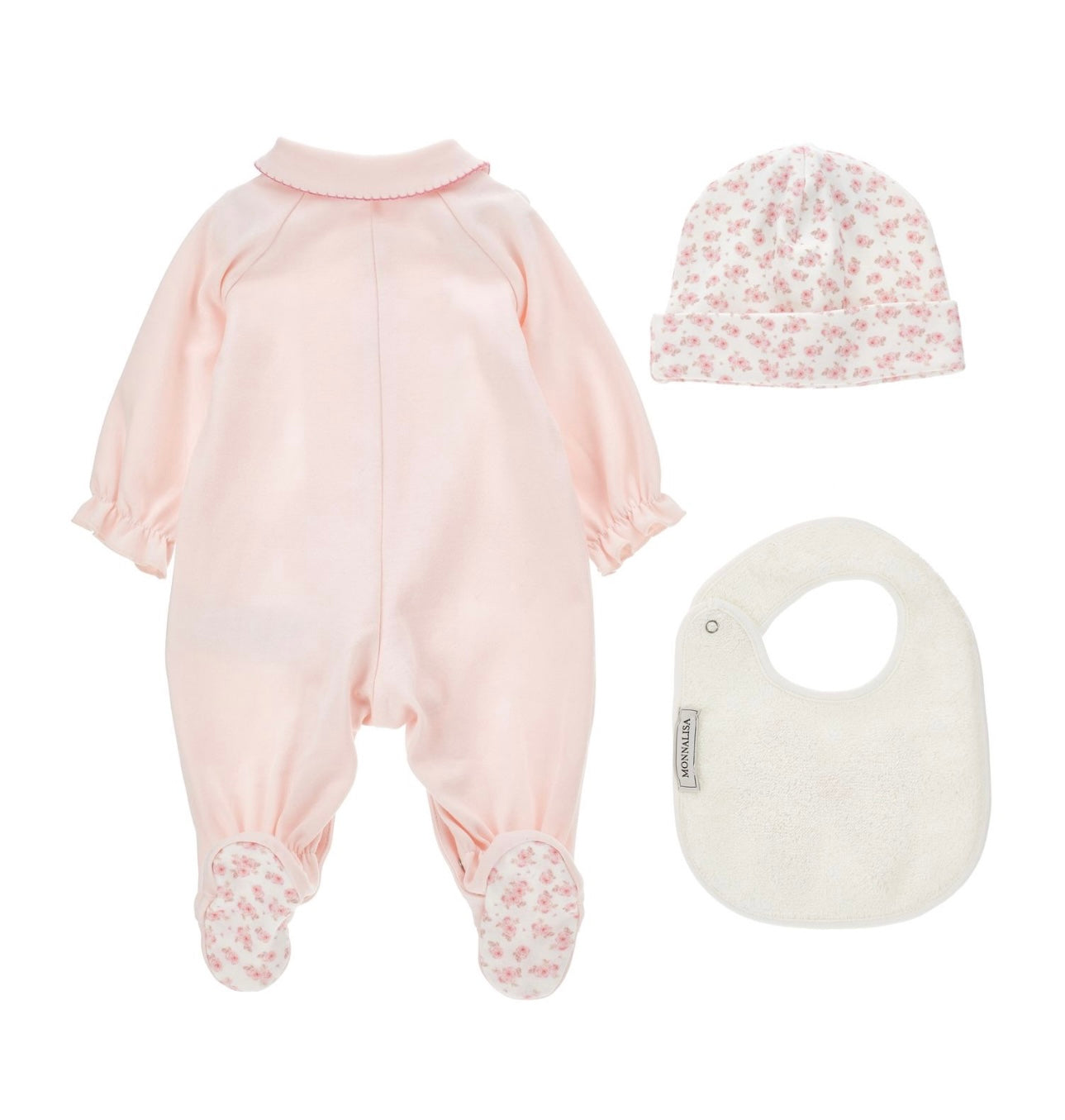 Monnalisa pink floral bow babygrow 3 piece set