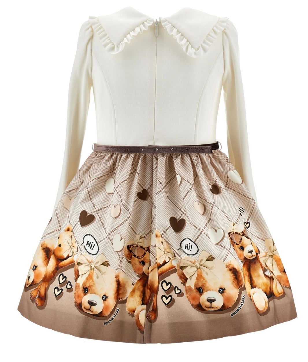 PRE ORDER - Monnalisa brown & cream Teddy belted dress