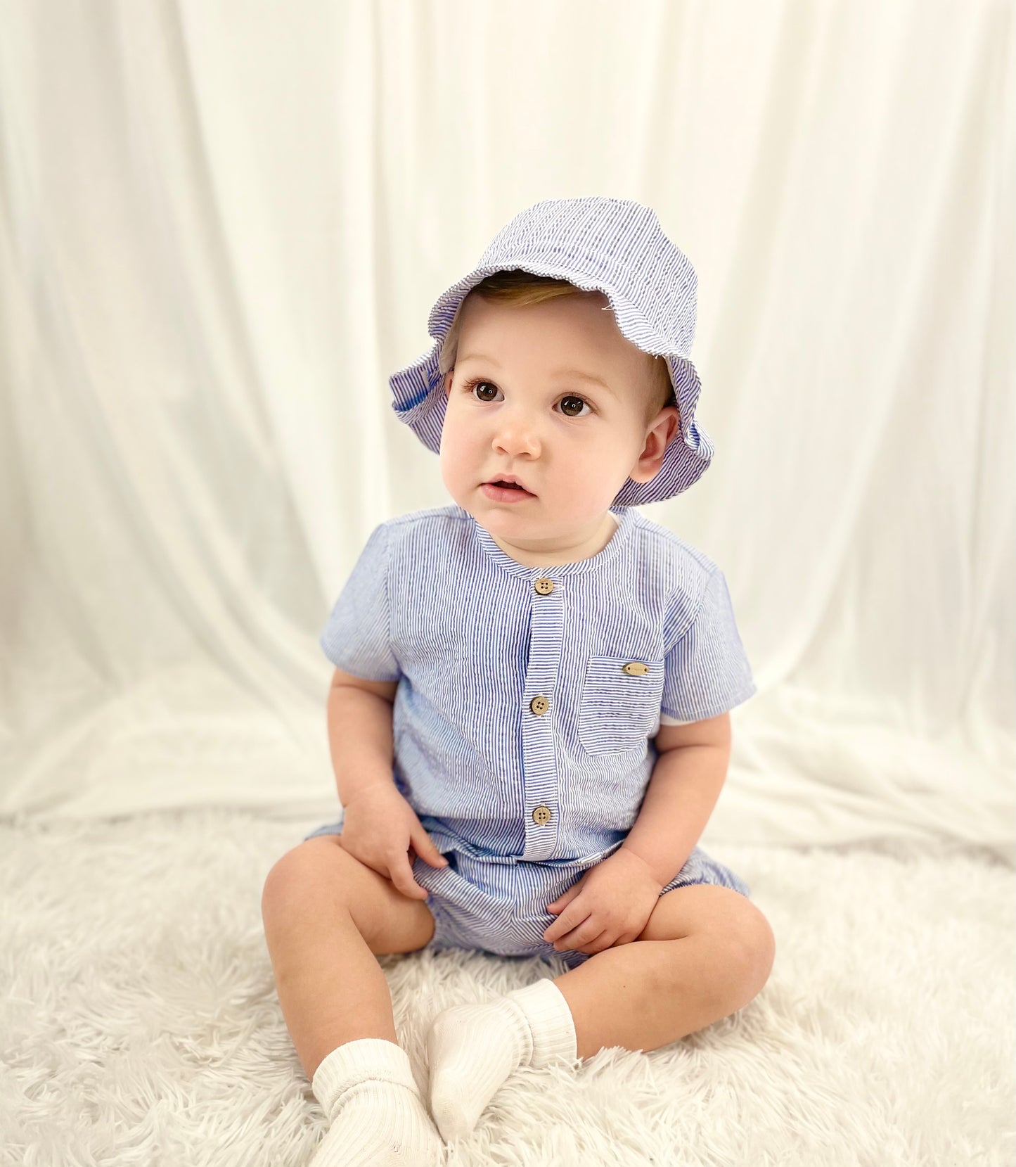 Mayoral blue stripe cotton short & shirt 3 piece set