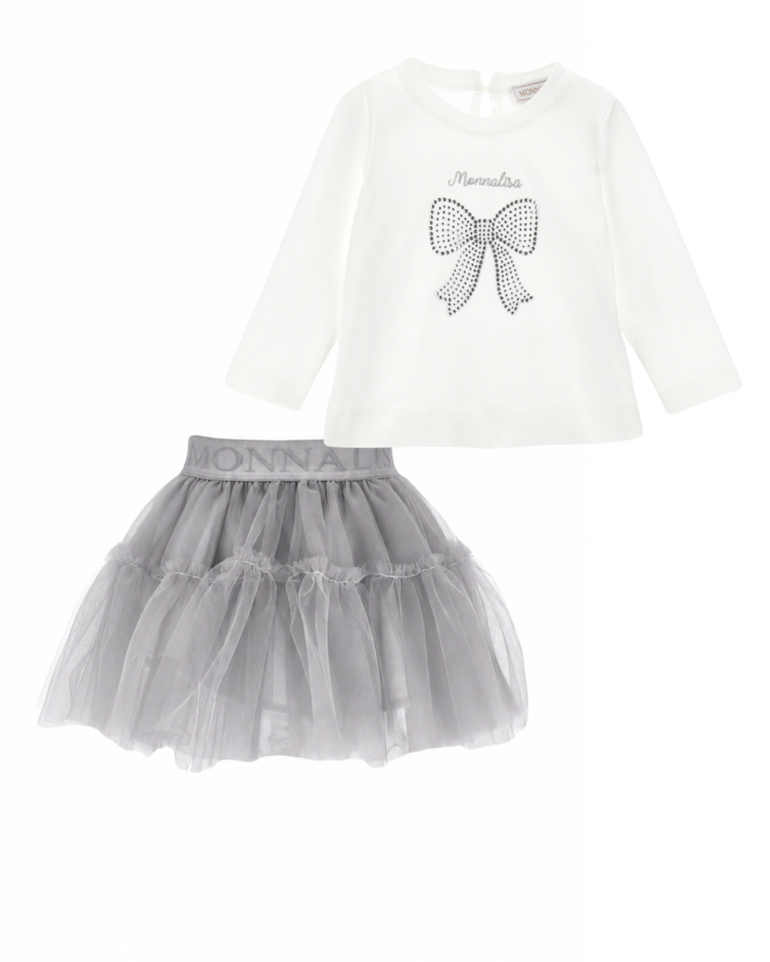 PRE ORDER - monnalisa silver bow skirt set