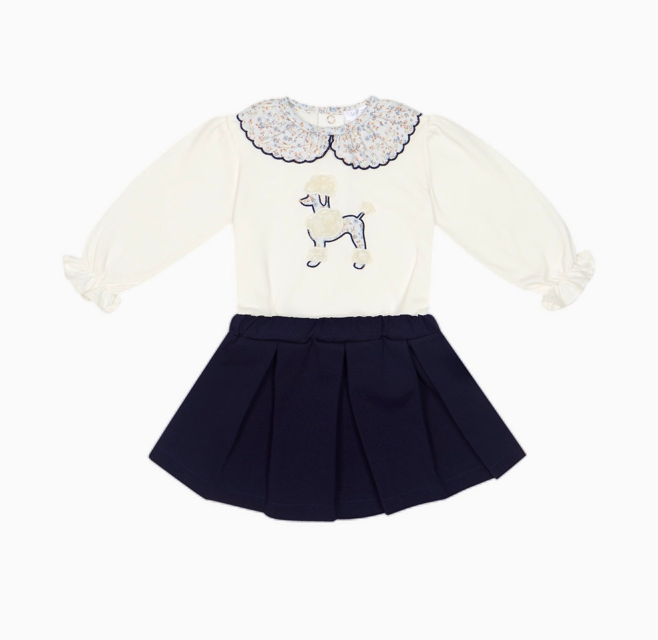 PRE ORDER - Deolinda navy poodle pleated skirt set