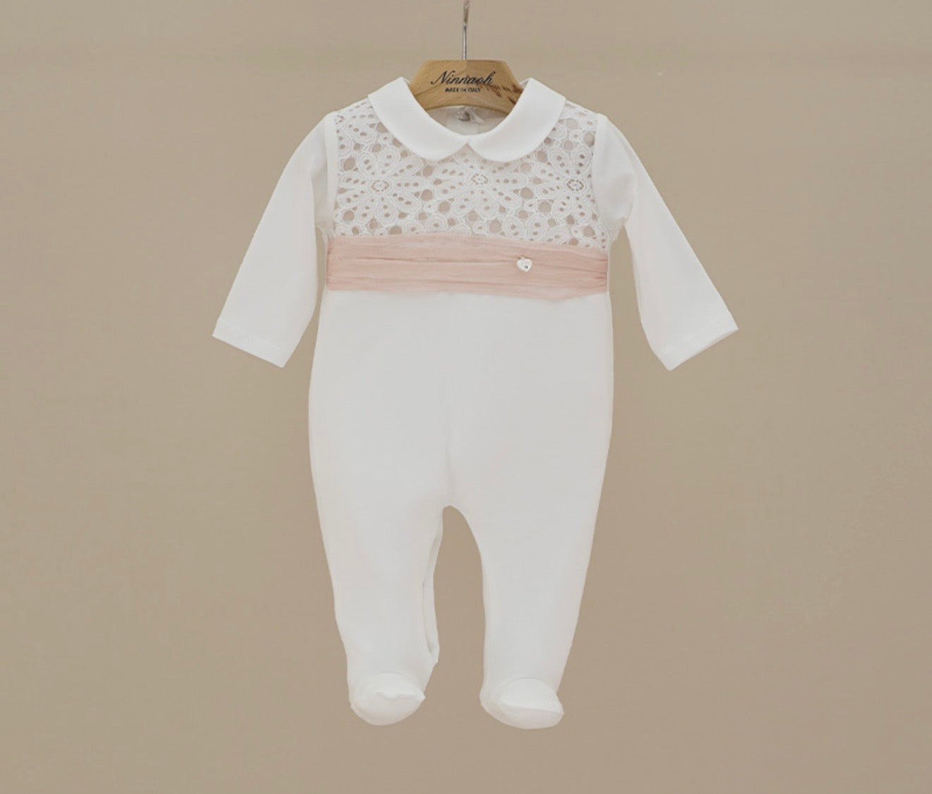 Ninnoah peach lace babygrow