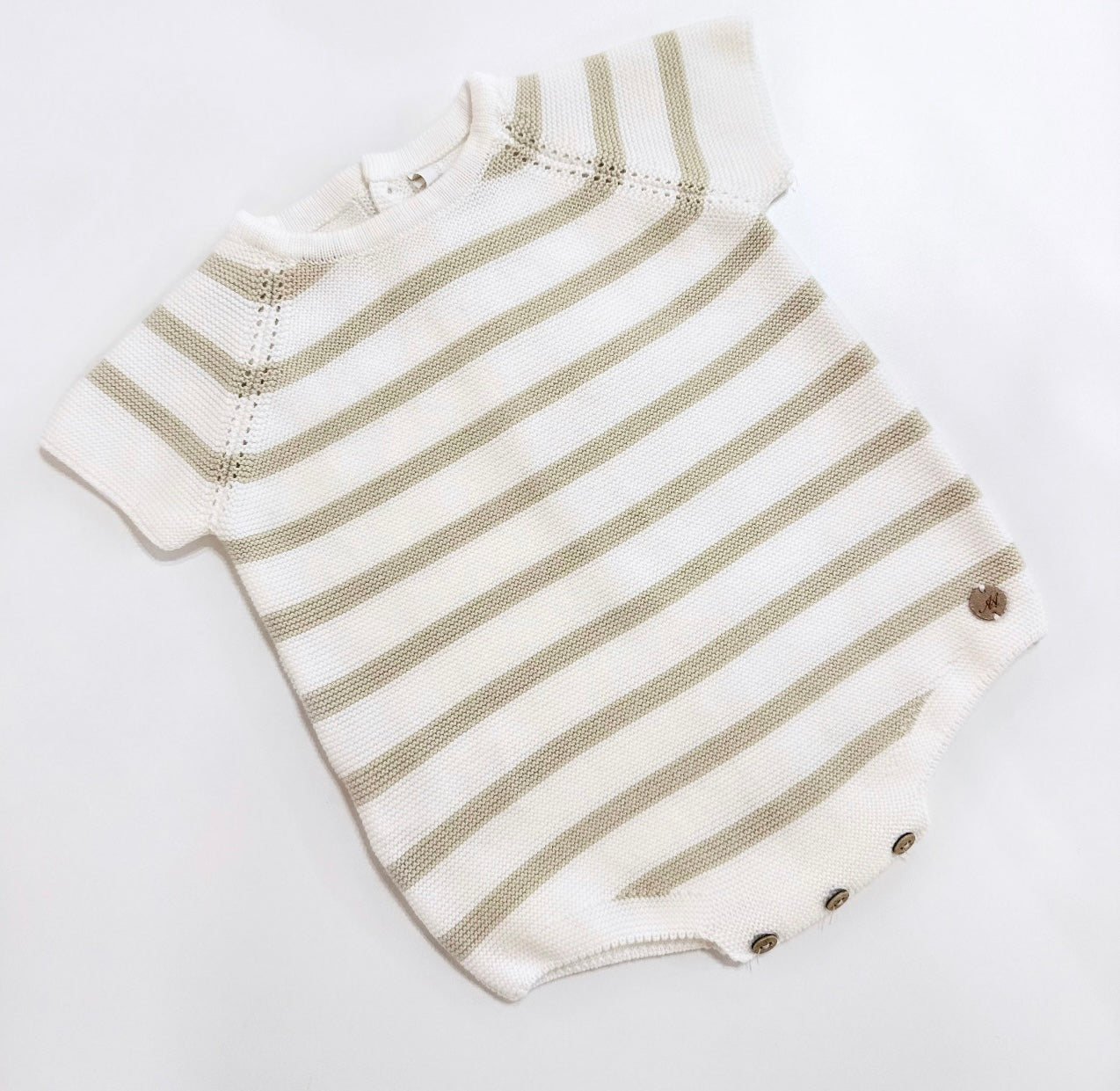 Martin Aranda beige & white stripe knit romper