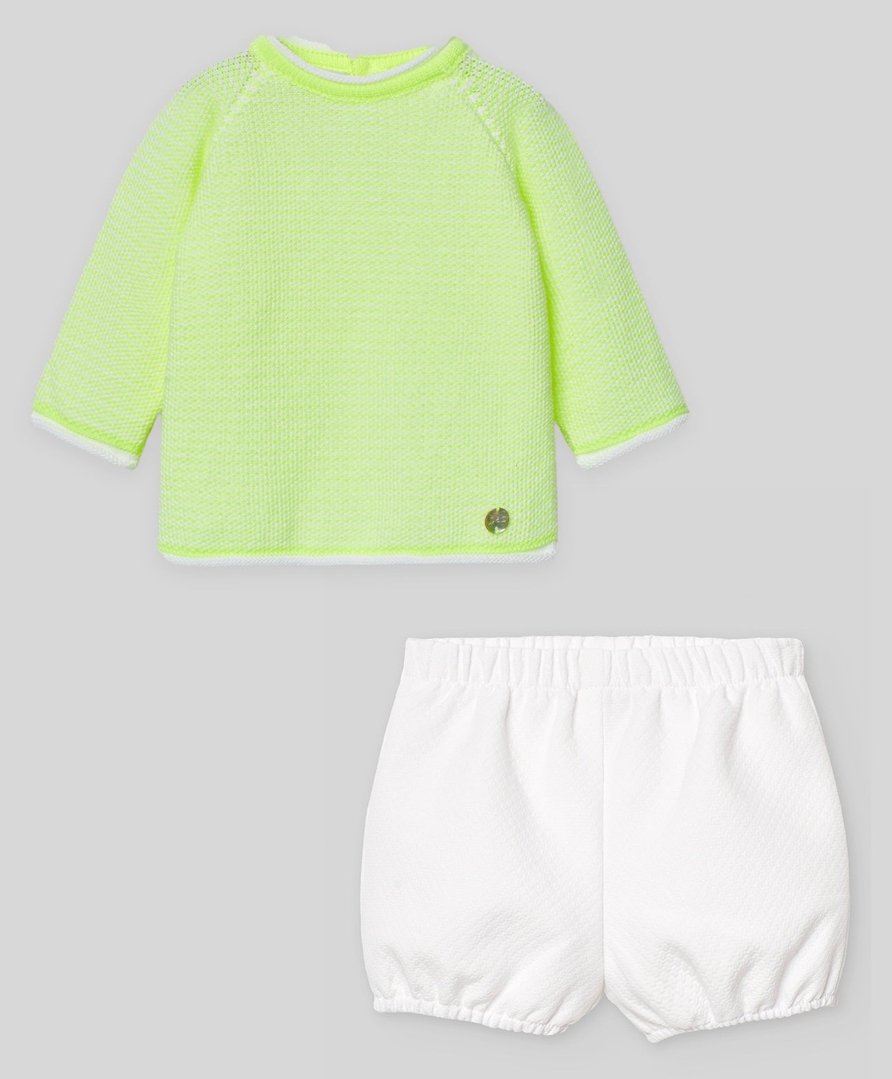 Paz Rodriguez lime green & white knit top and short set