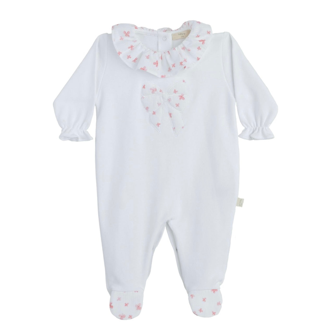 Babu gi white & pink floral bow babygrow