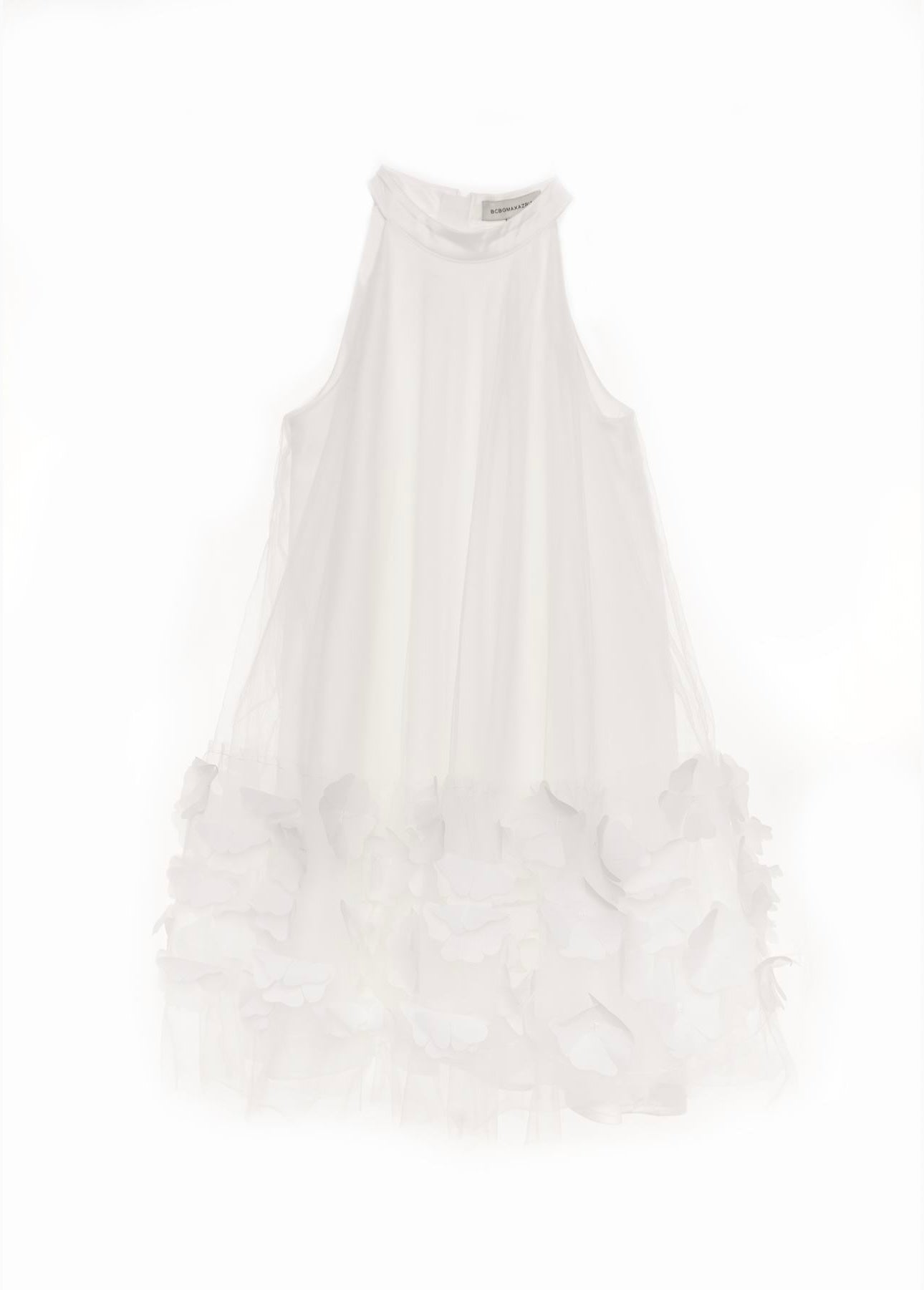 BCBGMAXAZARIA white tulle flower appliqué dress