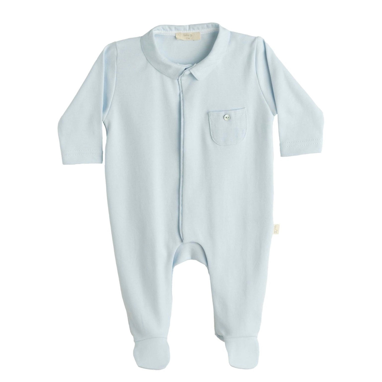 Baby Gi blue cotton collared babygrow