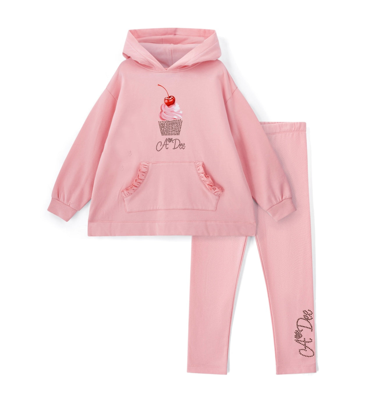 Adee ‘Teddy bear bakery’ rose pink hoodie legging set