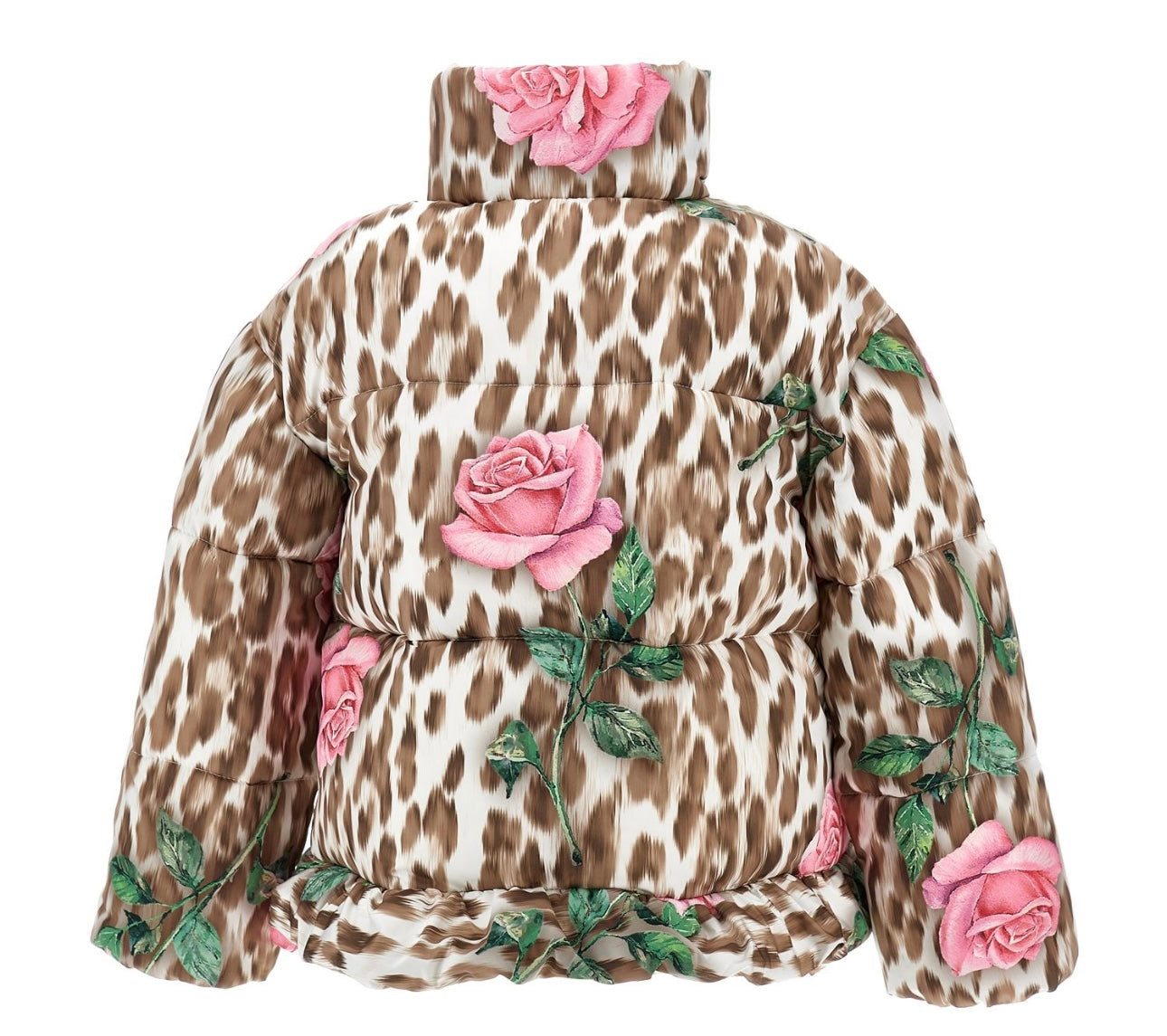 PRE ORDER - Monnalisa pink rose & leopard frilled puffer coat