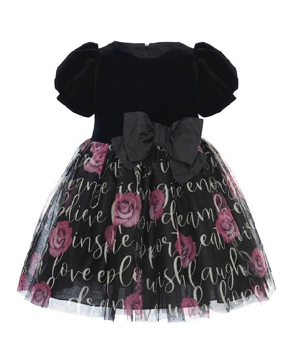 Balloon chic black velvet & tulle rose dress