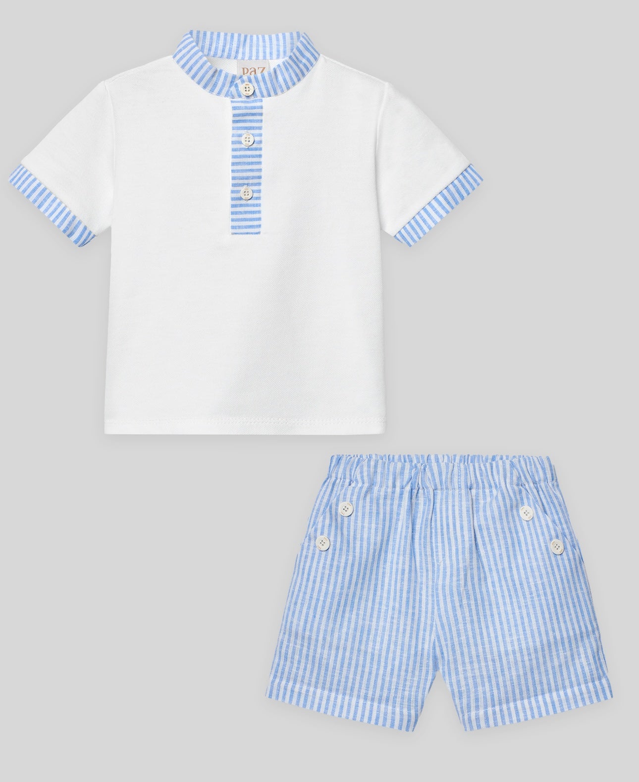 Paz Rodriguez white & blue striped t-shirt and short set
