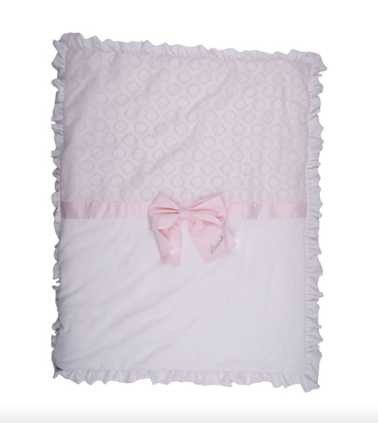 PRE ORDER - Bimbalo pink patterned bow frilled blanket