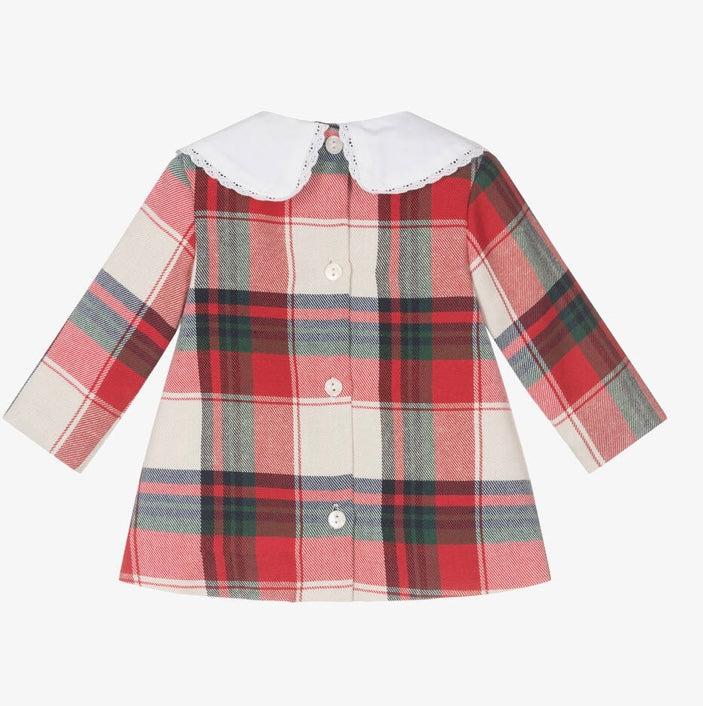 Foque girls red tartan Pom Pom dress & pant set