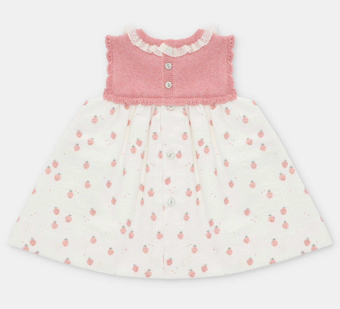 Martin Aranda coral strawberry print half knit dress
