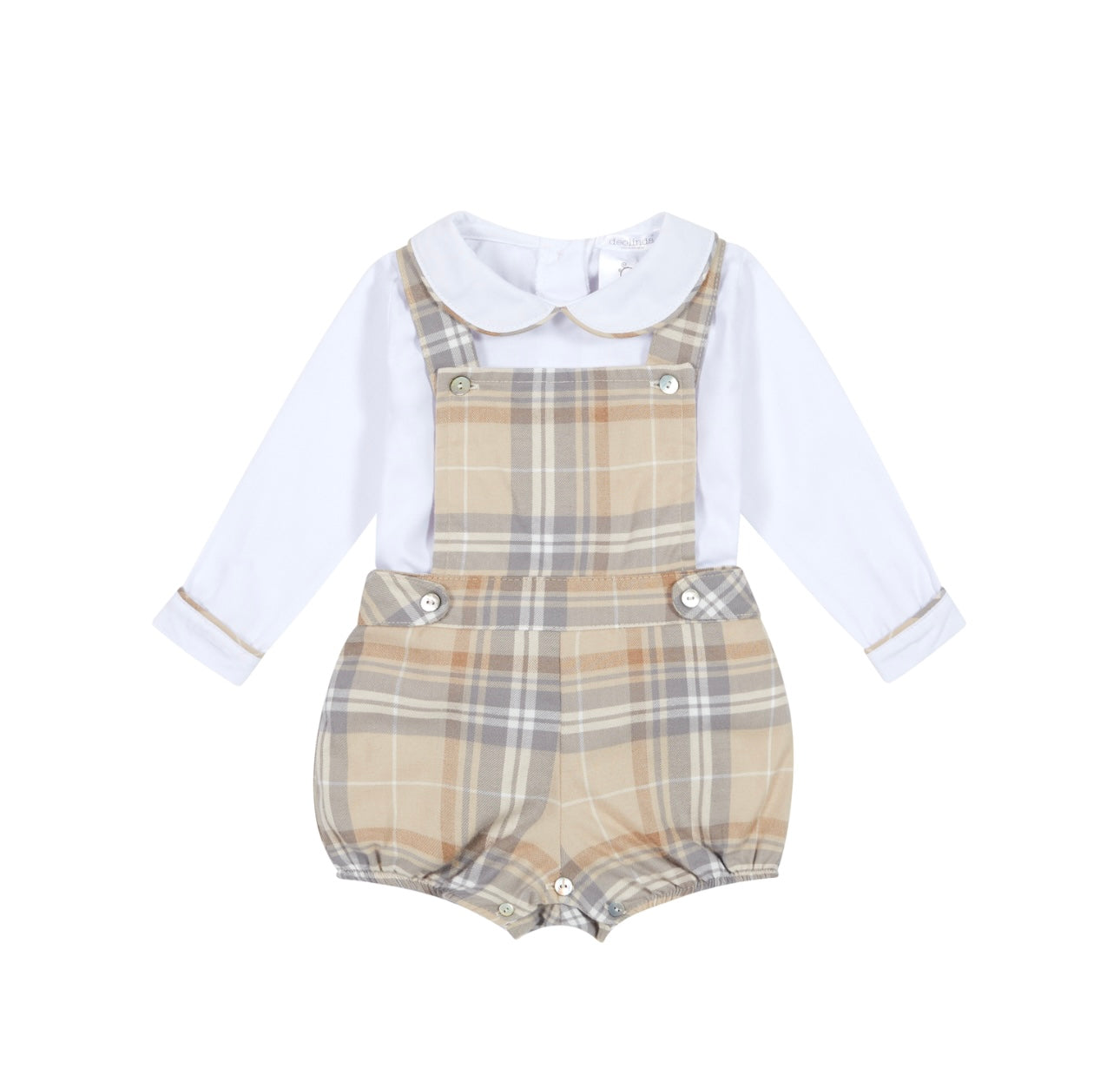 Deolinda beige tartan romper & shirt set