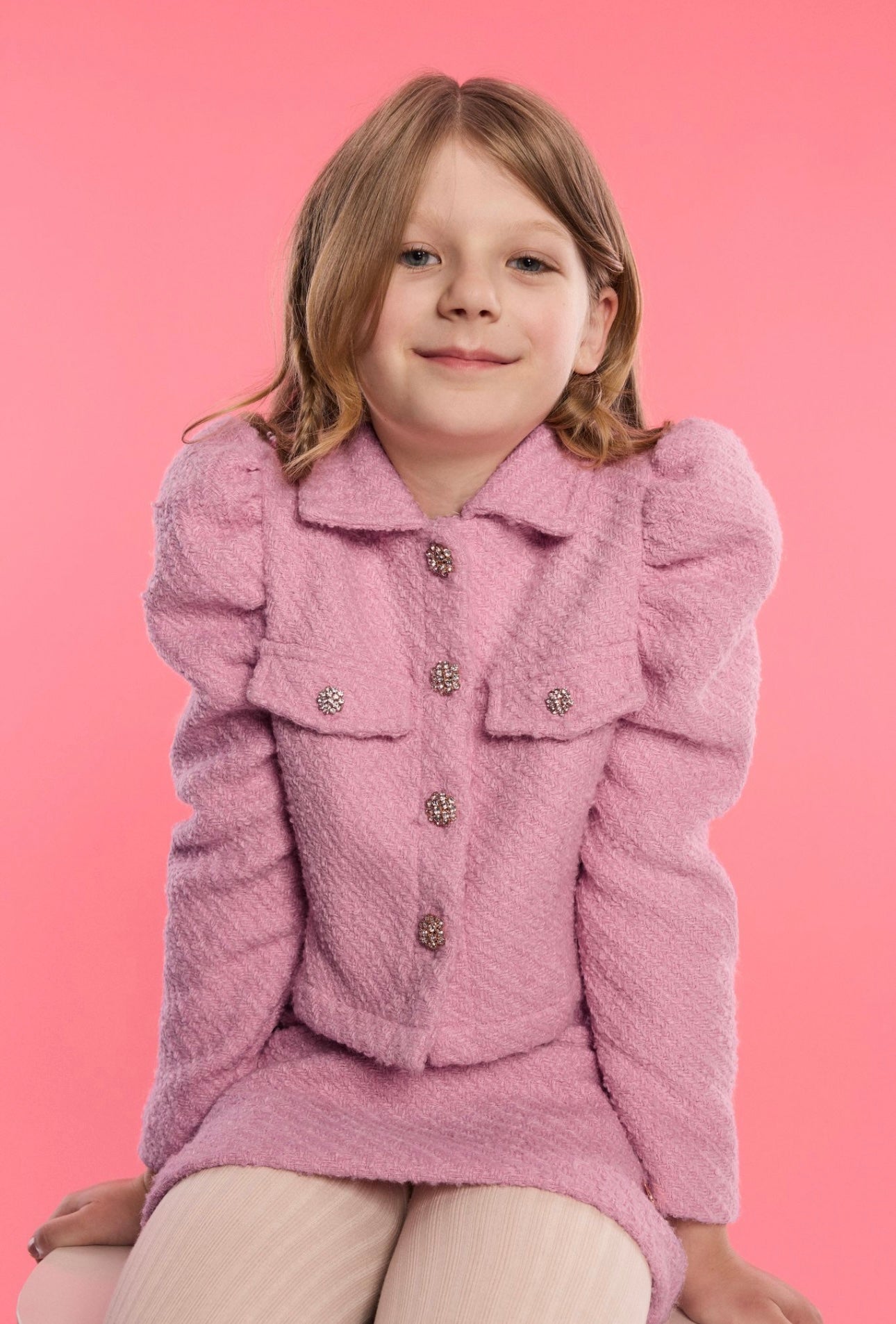 BCBG girls pink tweed jacket & skirt set