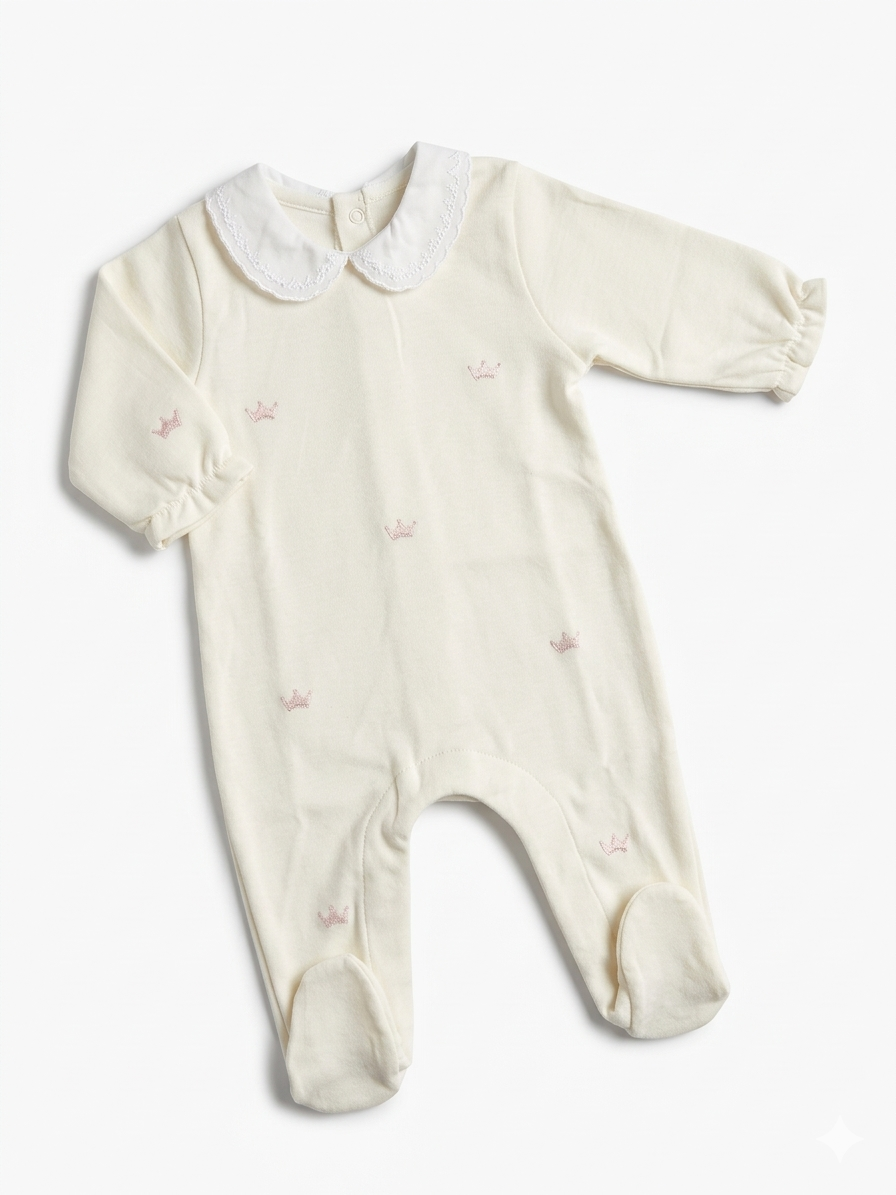 Adriana Mae pink crown embroidered babygrow