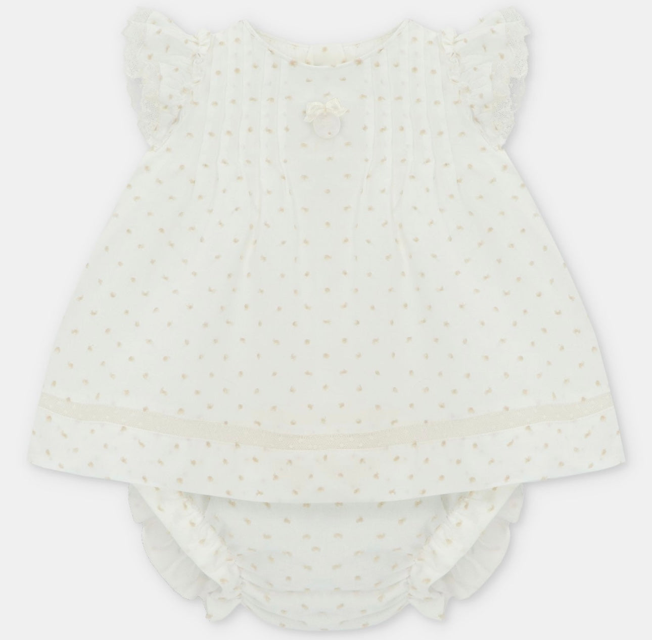 Martin Aranda ivory & beige dotted dress and pant set