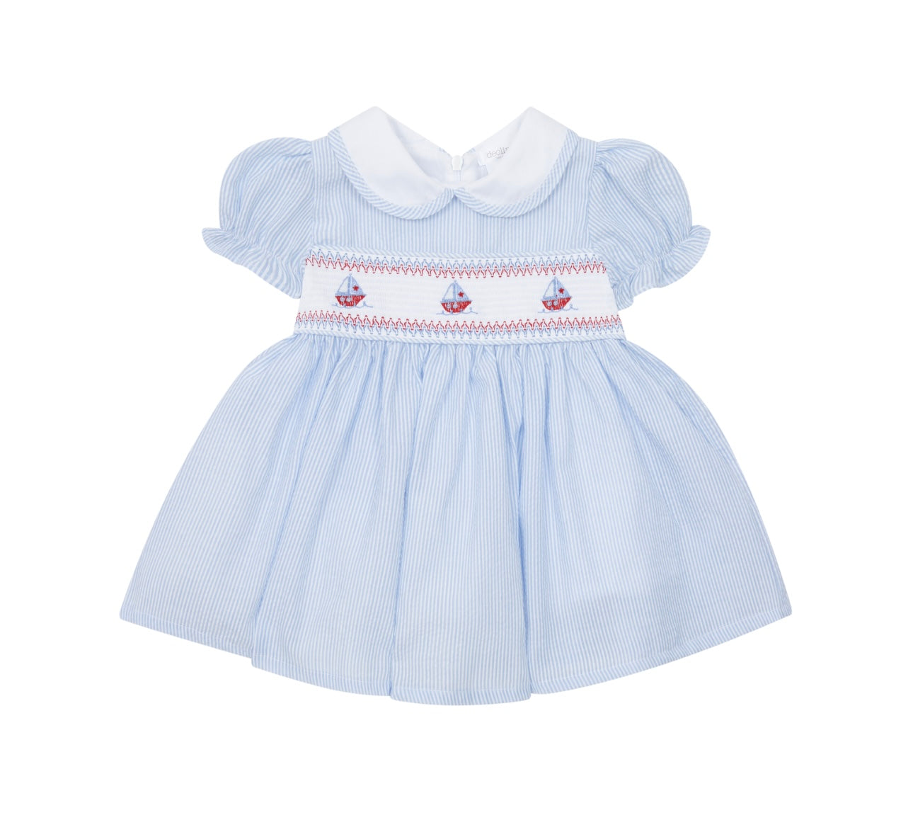 Deolinda blue & white stripe boat smocked dress