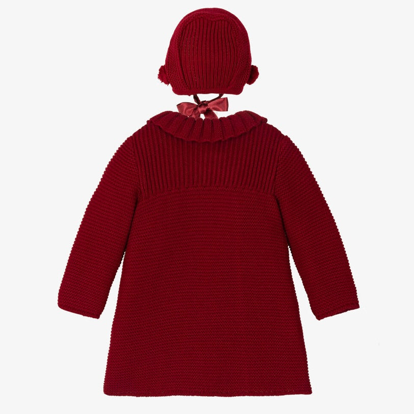 Foque girls burgundy knitted coat and Bonnet set