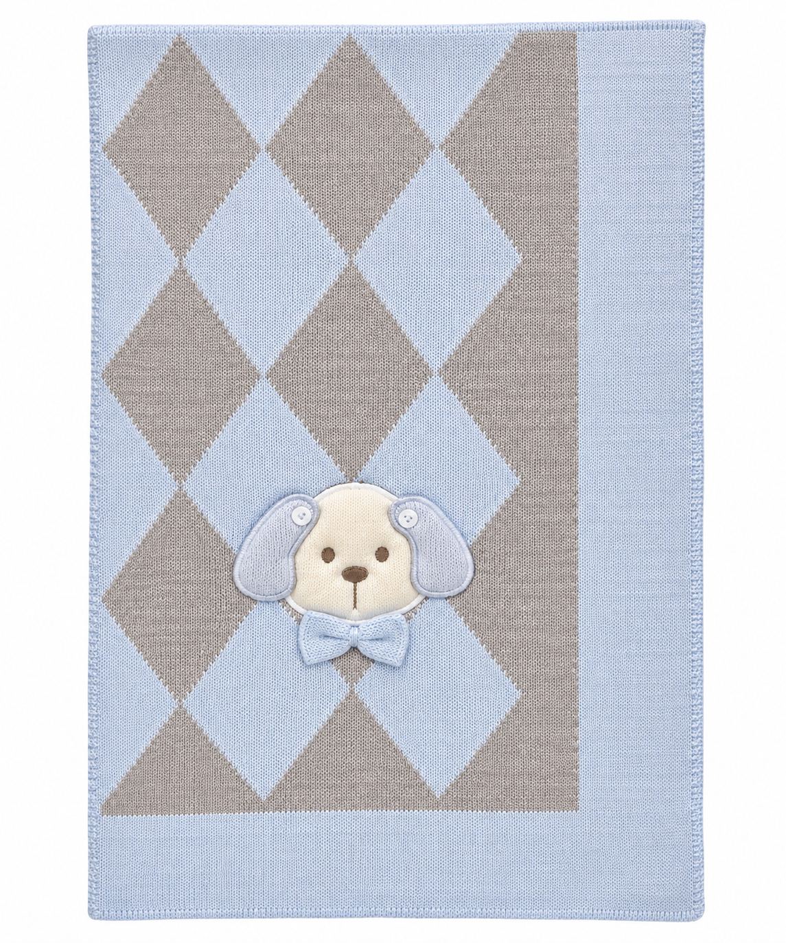 Bimbalo grey & blue diamond dog knitted blanket