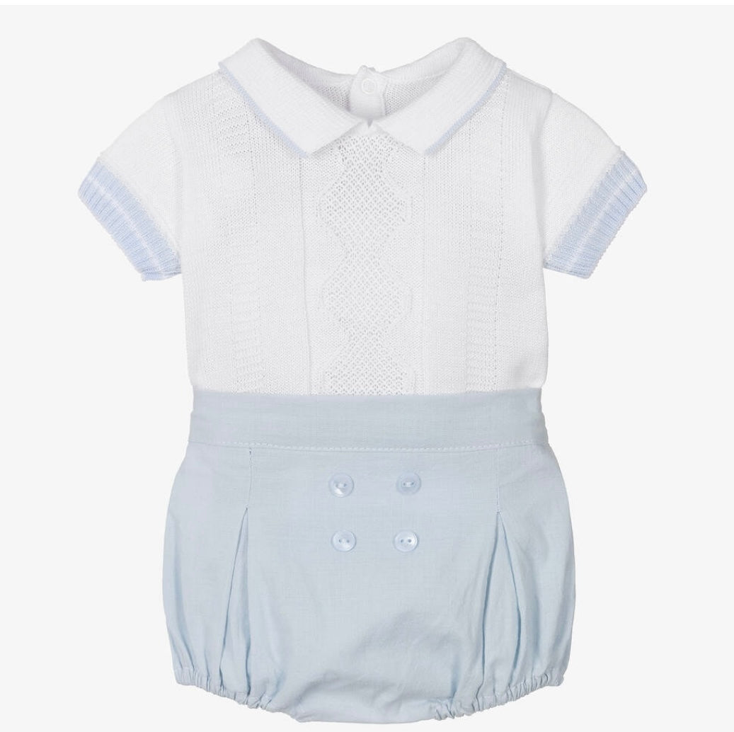 Pretty originals boys blue & white cotton short set