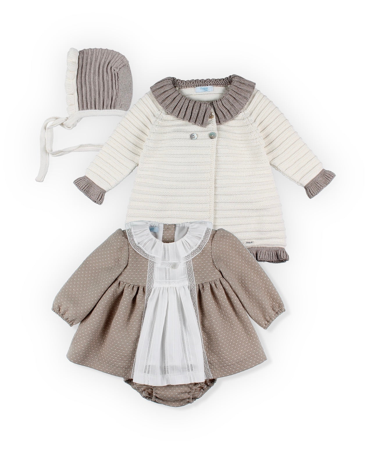 Foque baby girls beige dress set
