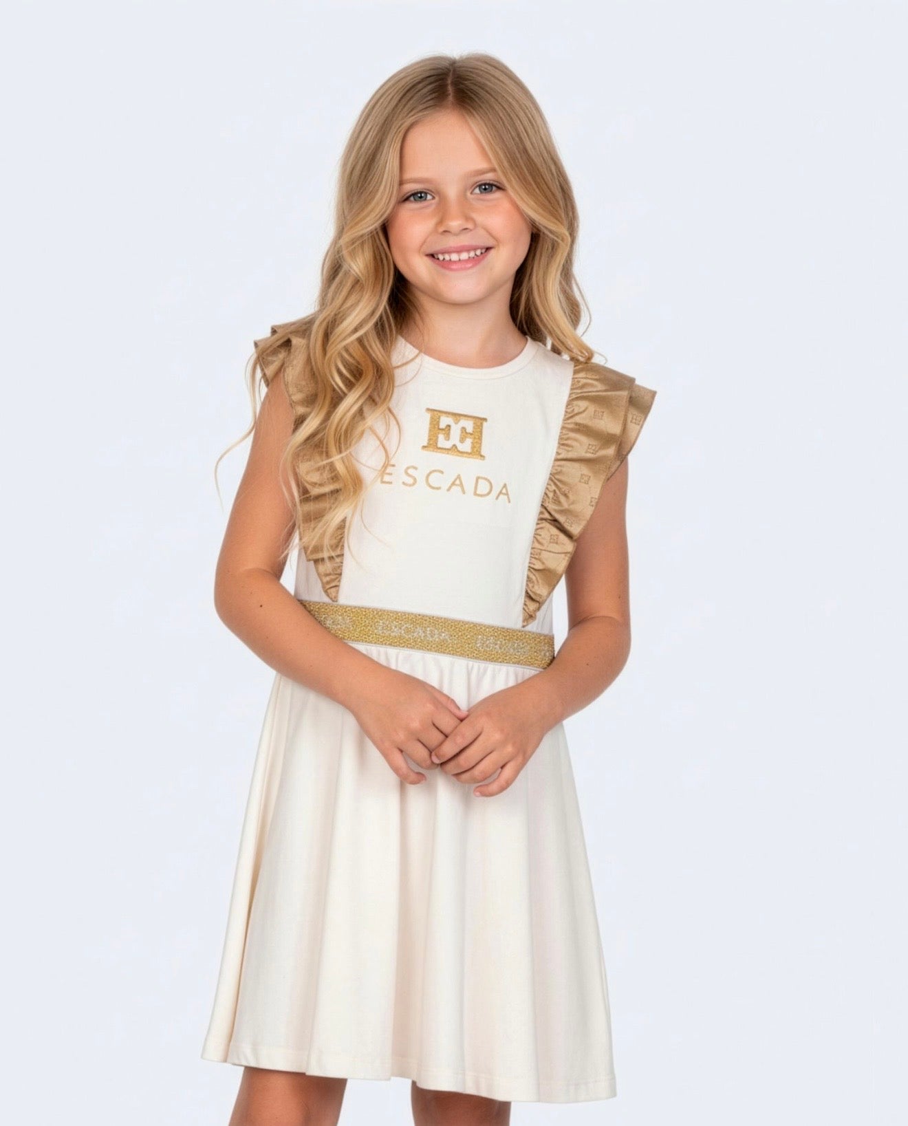 PRE ORDER - Escada cream frilled logo dress