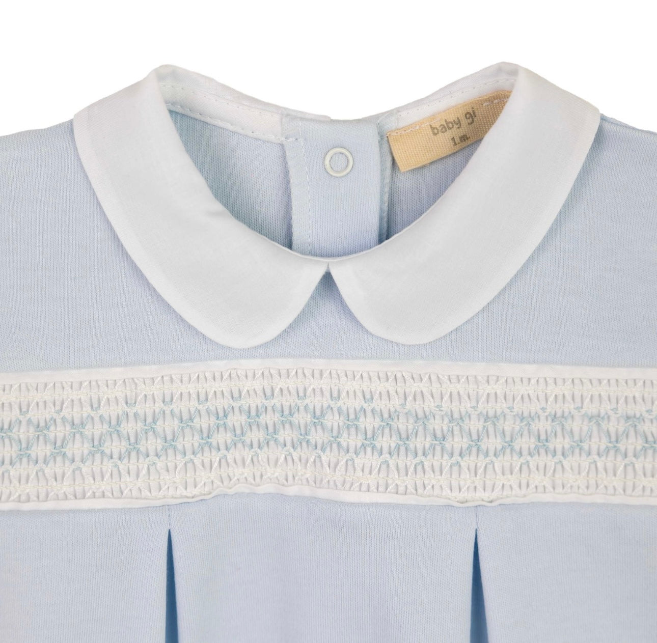 Baby Gi blue & white cotton smocked babygrow