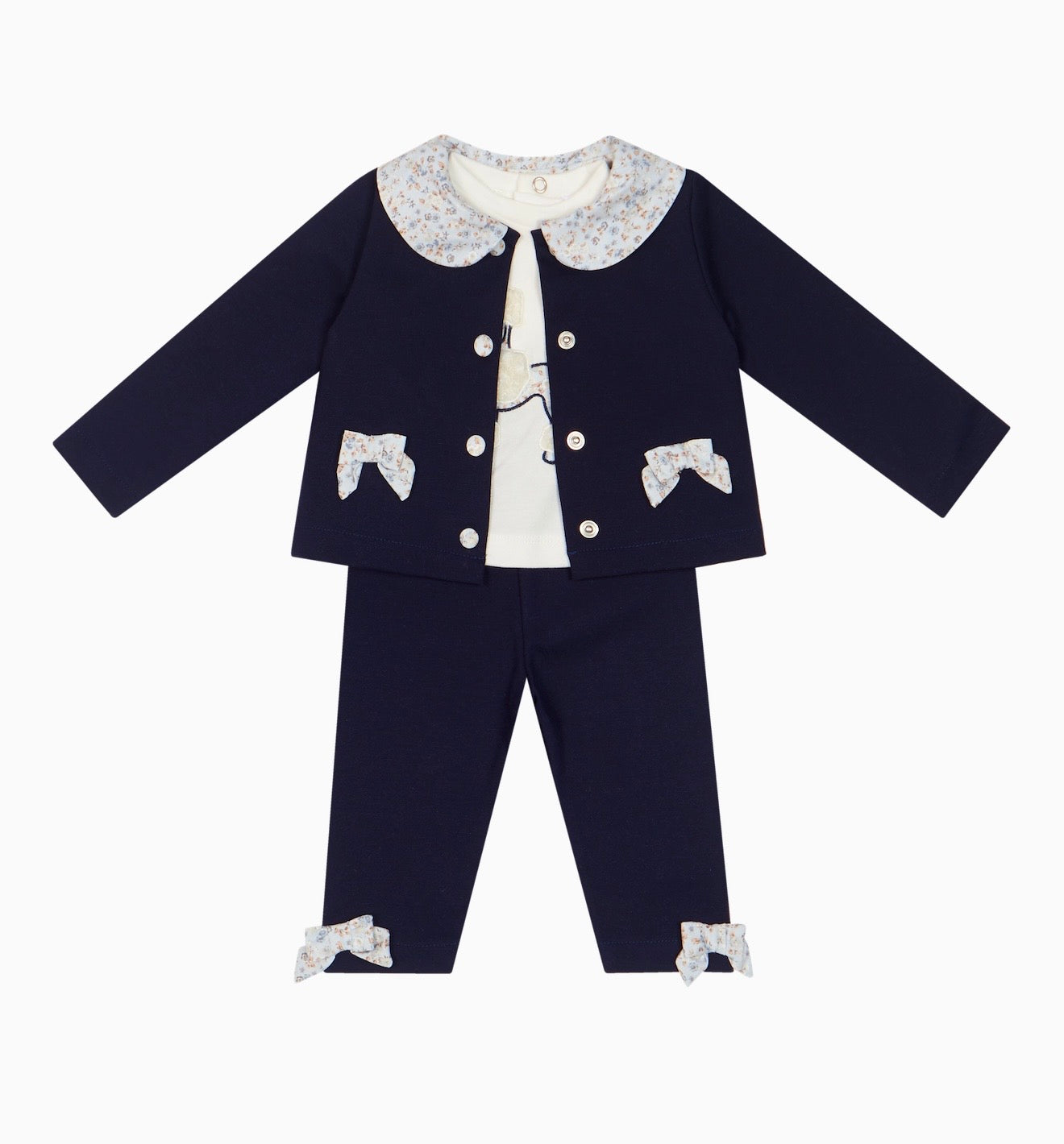 PRE ORDER - Deolinda navy poodle bow 3 piece legging set