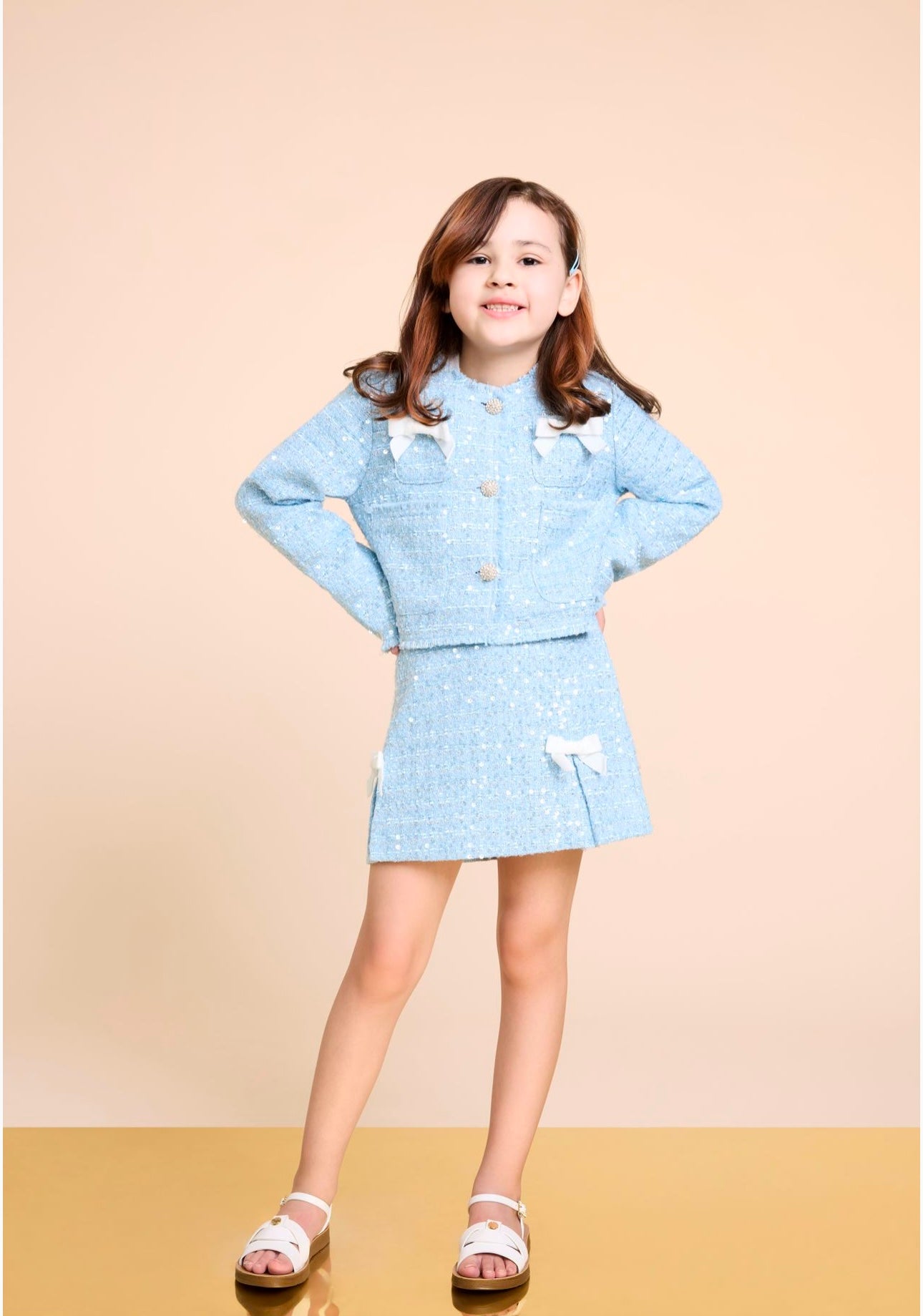 BCBGMAXAZARIA girls blue diamanté tweed skirt & jacket set
