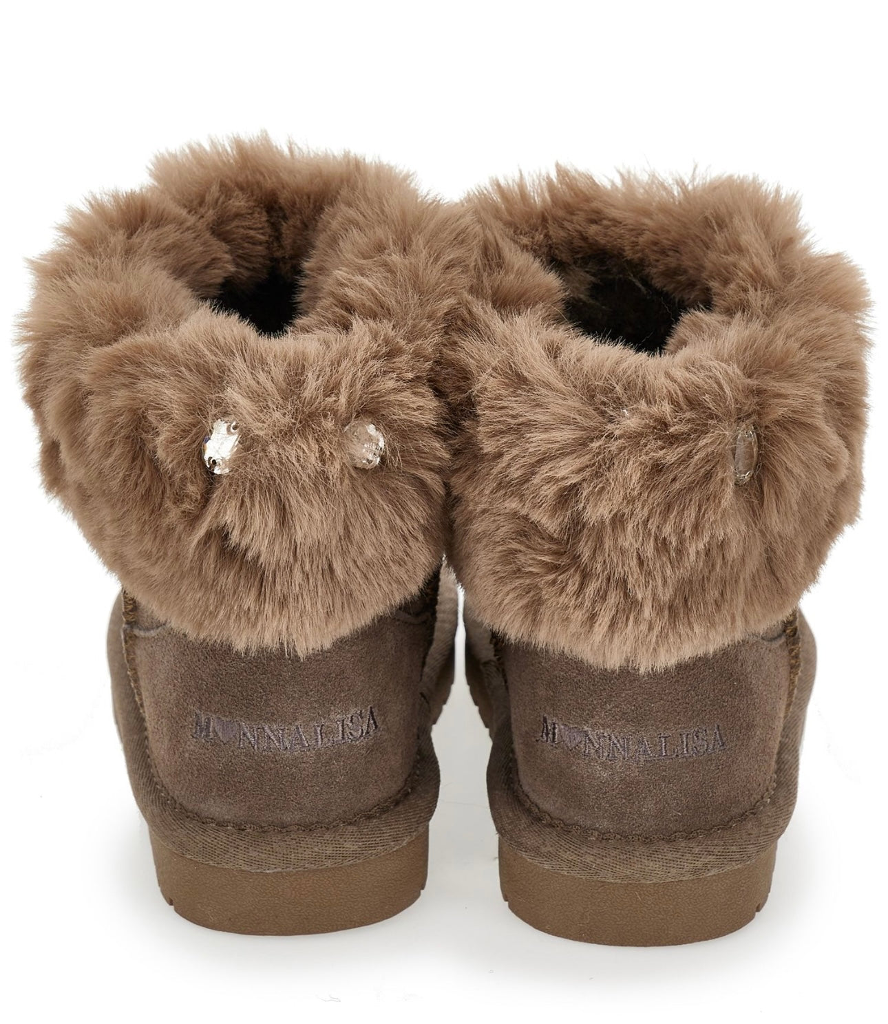 Monnalisa Brown diamanté faux fur pull-on boots