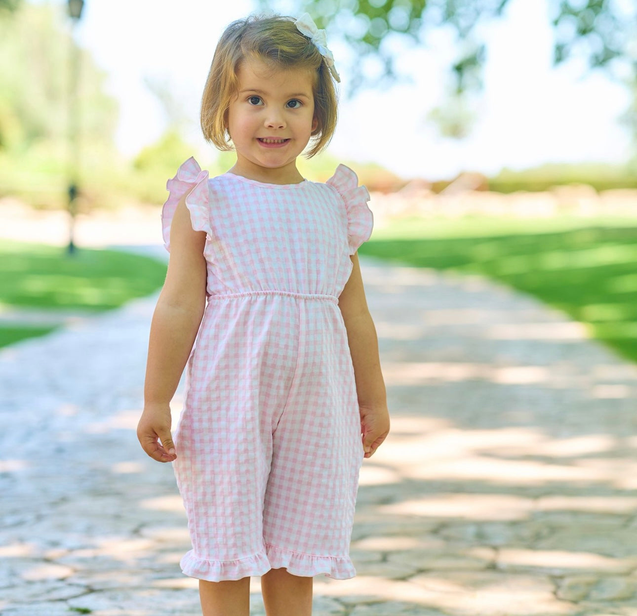 Rapife pink gingham frilled jumpsuit
