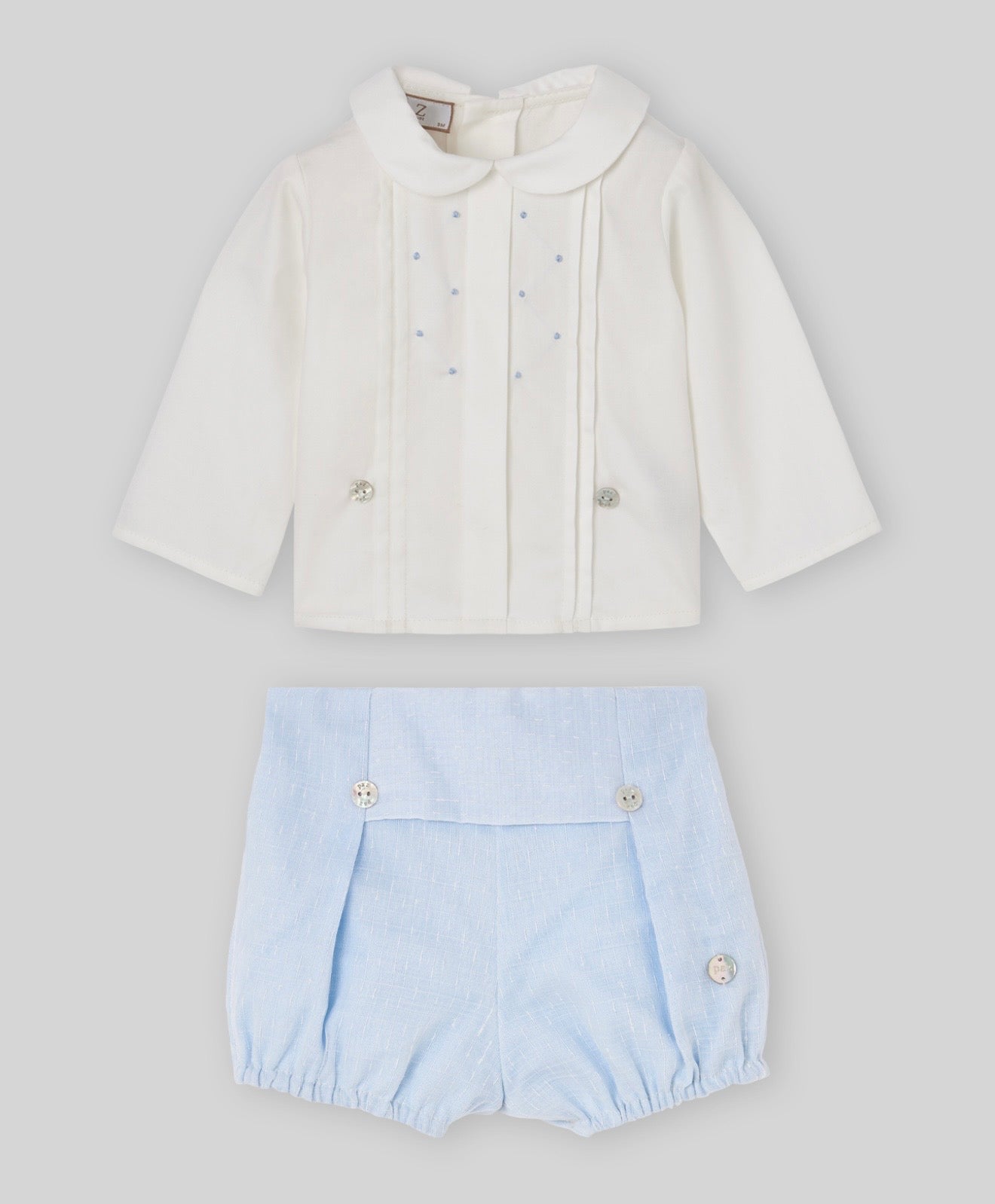 Paz Rodriguez baby blue & white shirt and jam pant set