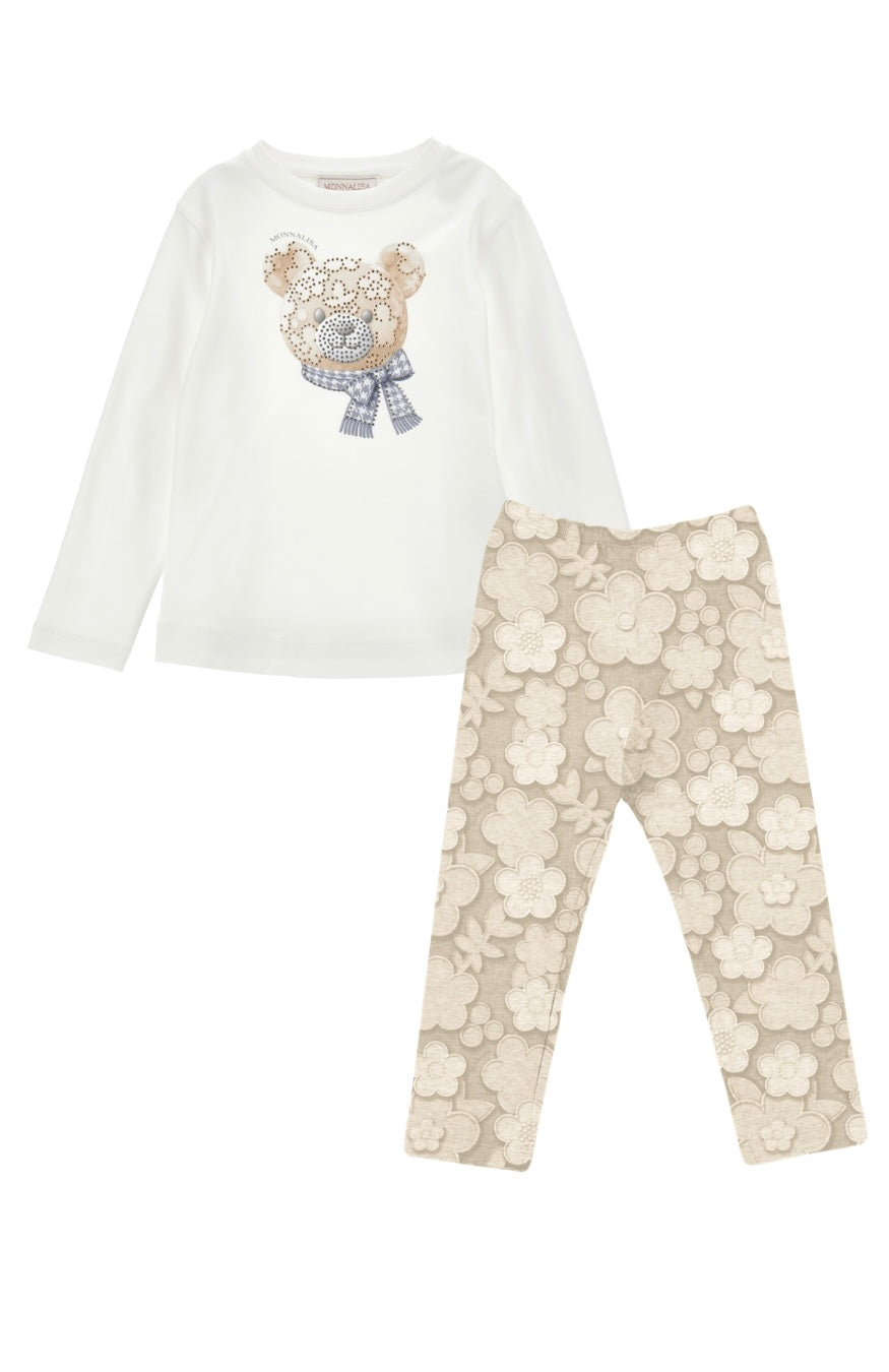 PRE ORDER - monnalisa beige teddy legging set