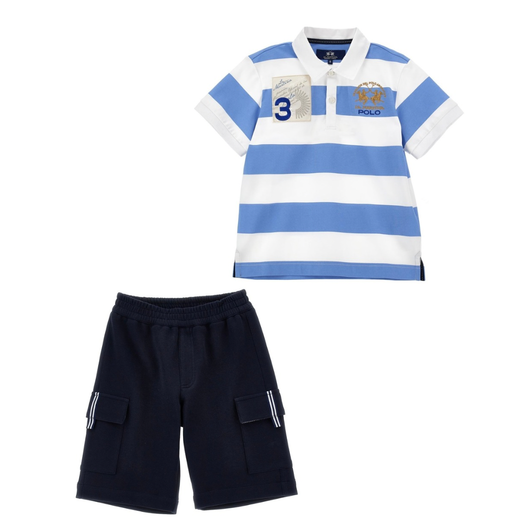 La Martina blue & white polo and navy short set
