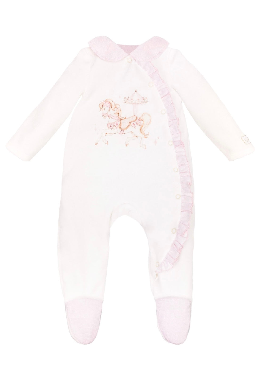 Jamiks ivory & white rocking horse Baby grow