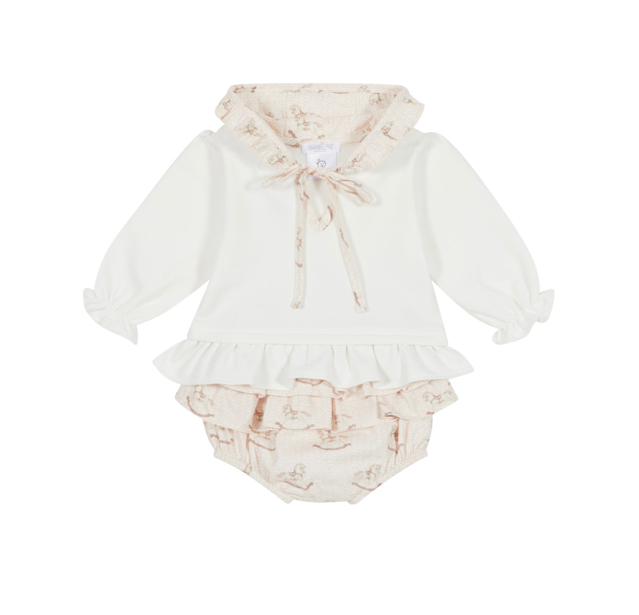 Deolinda pink rocking horse jumper & frilled pant set