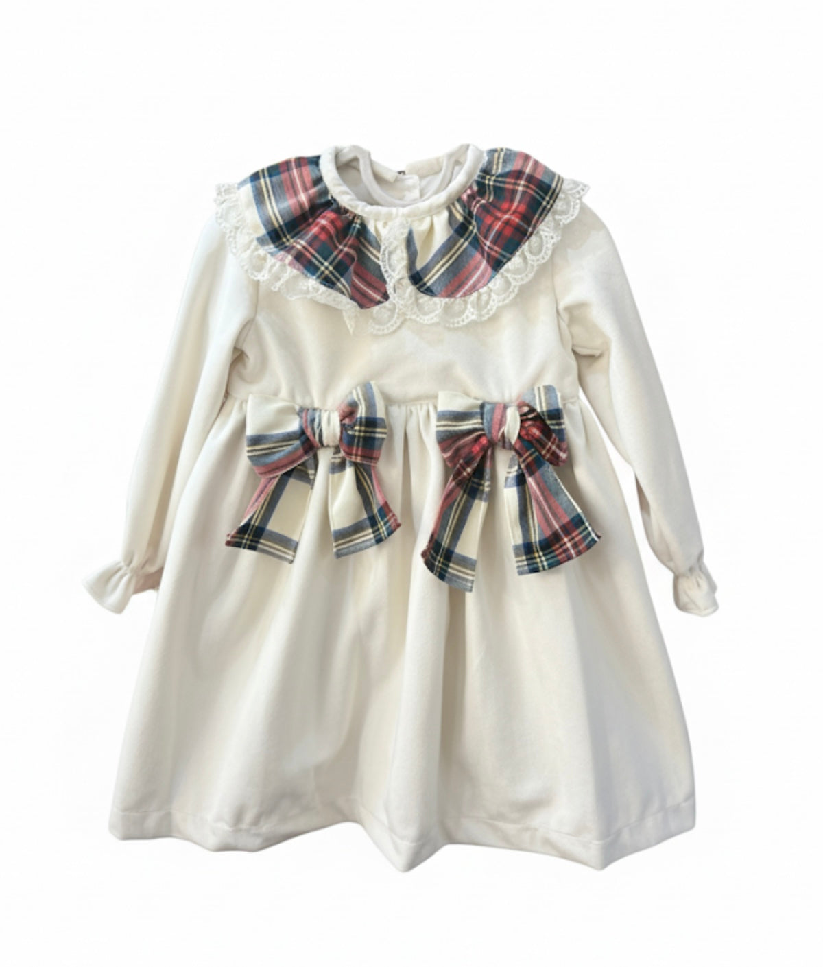 Puro mimo ivory tartan frilled bow dress