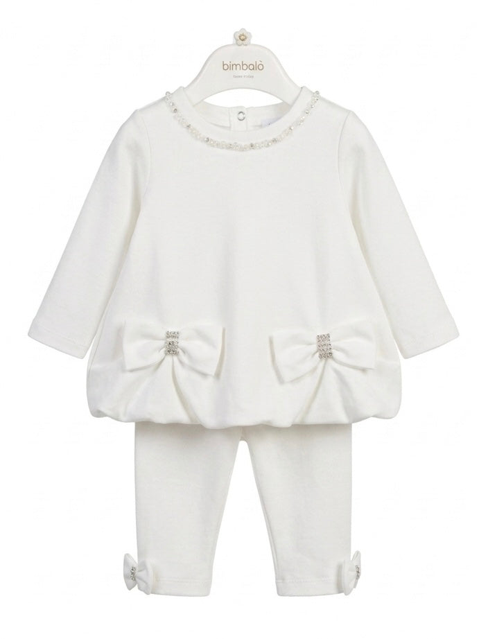 PRE ORDER - Bimbalo white bow diamanté legging set